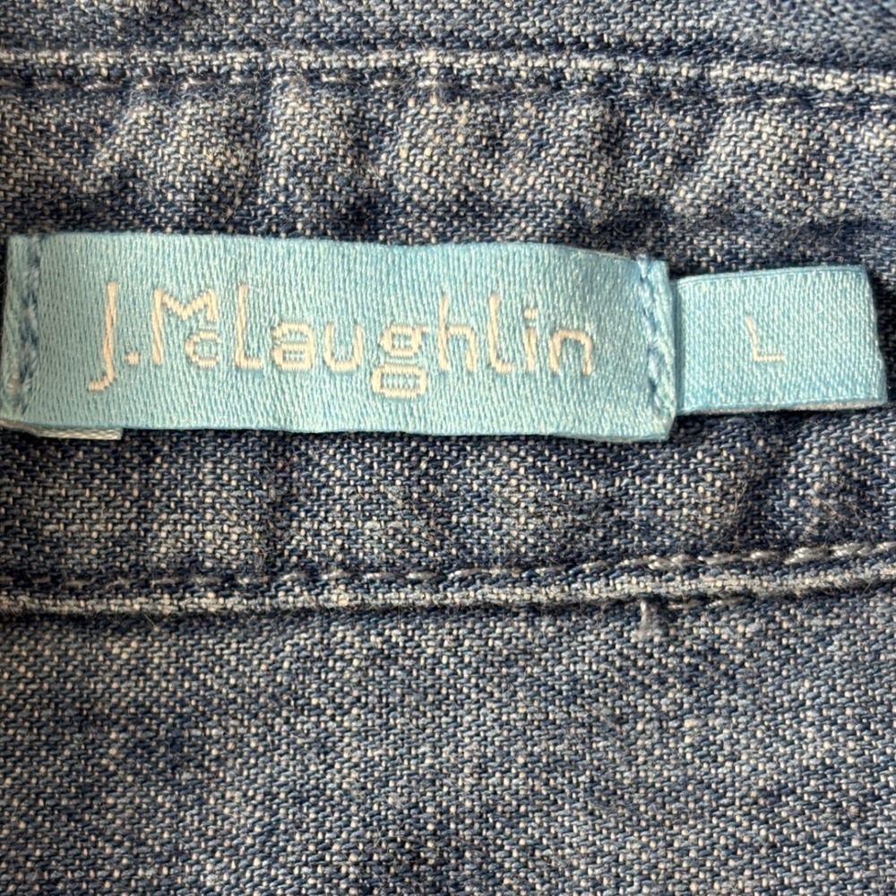 J.McLaughlin Womens Blue Denim Chambray Shirt Dress Midi Pockets Size L - Picture 3 of 15